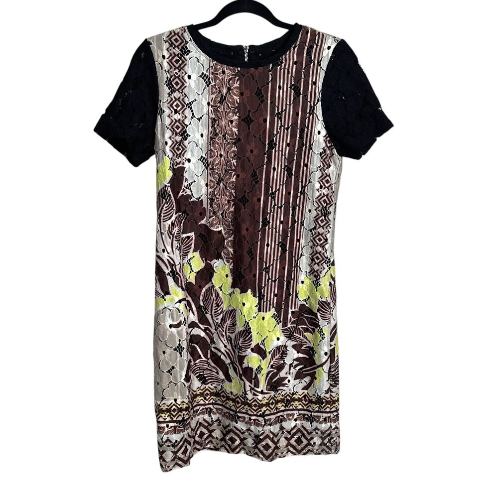 HALE BOB Abstract Floral Art to Wear Lace Short Dress Size XS Brown Bohemian